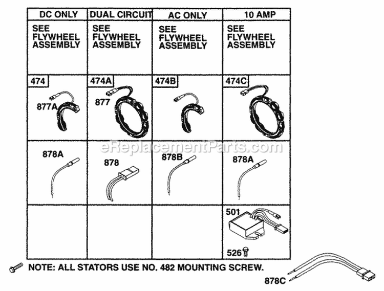 Alternator Chart Diagram and Parts List for  Briggs and Stratton Engine